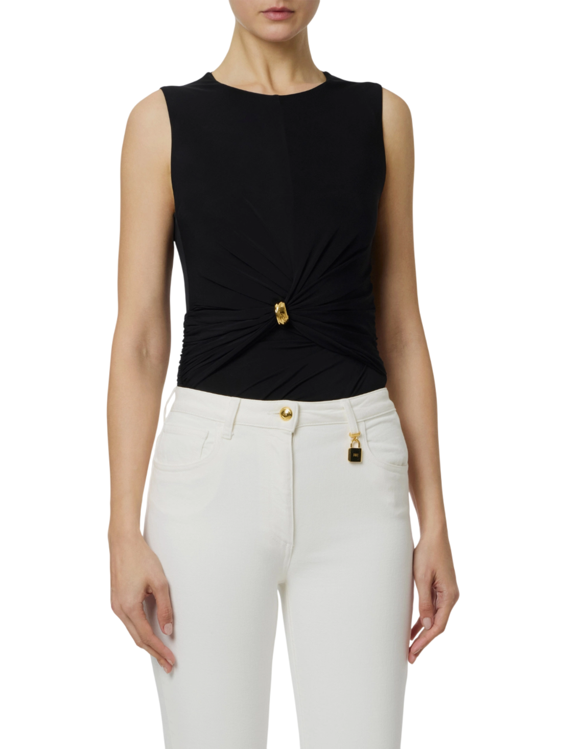 Elisabetta Franchi top donna con dettaglio gioiello nero