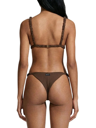 Me Fui bikini triangolo e slip con arricciature marrone