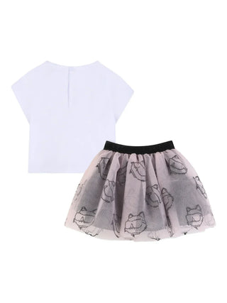 Karl Lagerfeld completo neonata T-shirt e gonna in tulle bianco rosa