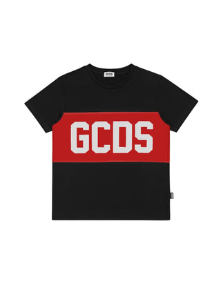 GCDS T-shirt bambino con banda logo nero rosso