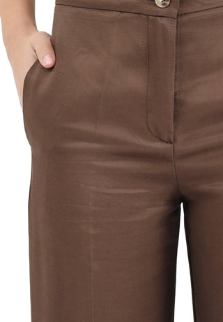 Vicolo pantaloni palazzo donna misto lino marrone