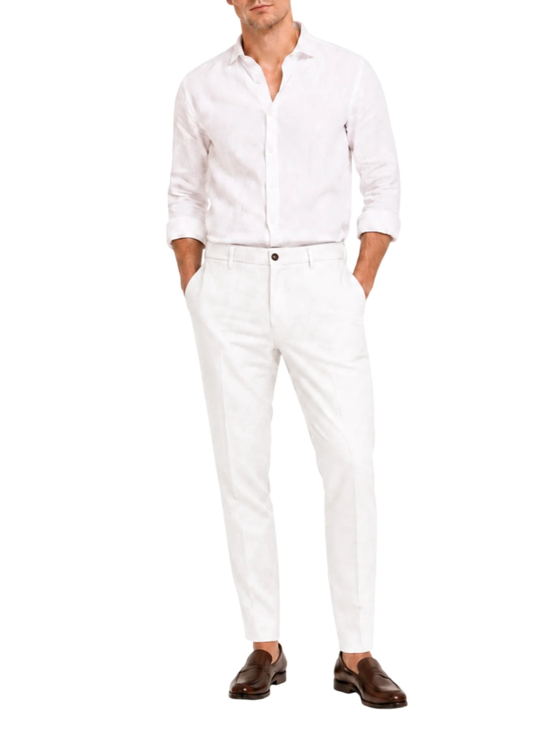 Le Braghe pantaloni uomo in lino slim bianco