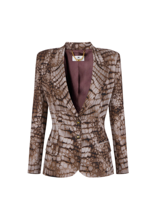 Elisabetta Franchi giacca blazer monopetto stampa alligatore marrone