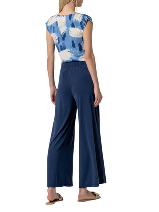 Surkana pantalone wide leg donna misto modal blu