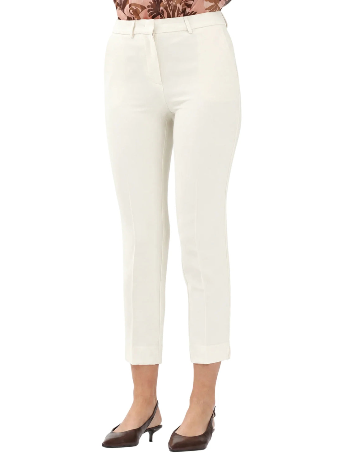 Simona Corsellini pantaloni slim crop donna in tessuto crepe panna