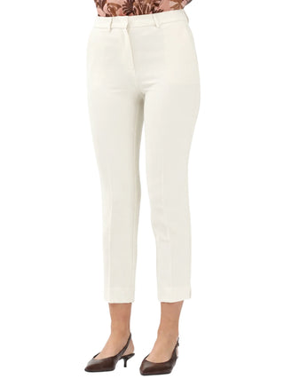 Simona Corsellini pantaloni slim crop donna in tessuto crepe panna