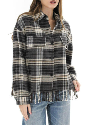 Vicolo camicia in fantasia scozzese con frange grigio TF2100 GRIGIO-ECRU VICOLO 