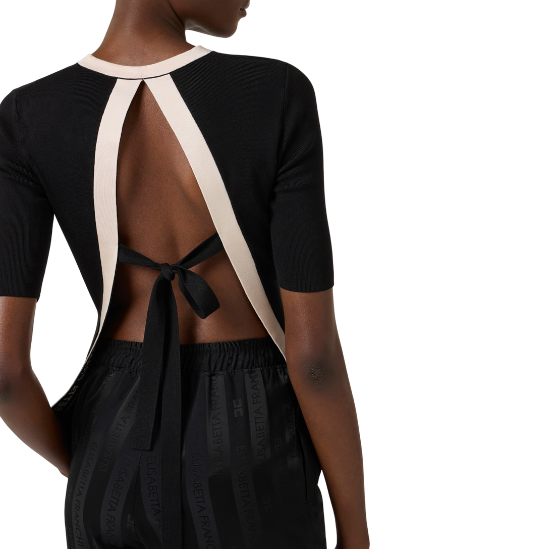 Elisabetta Franchi maglia manica corta con schiena scoperta nero