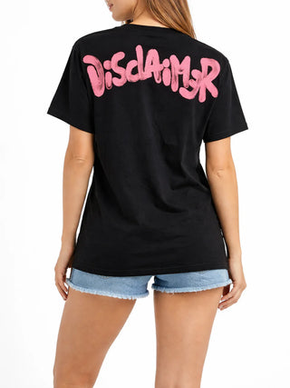 Disclaimer T-shirt donna manica corta con logo glitter nero