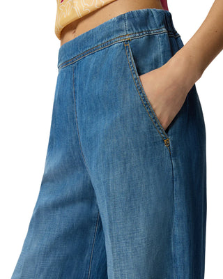 Pinko jeans misto lino Spiaggia wide leg lavaggio blu