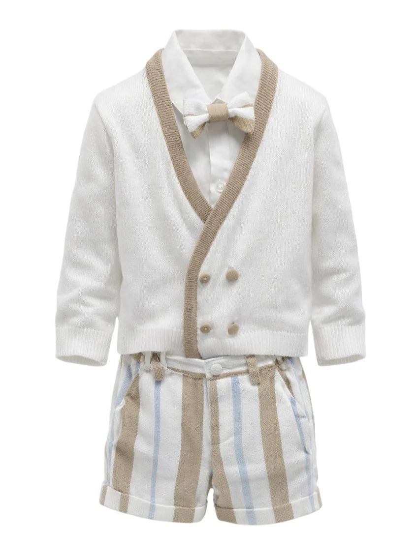 Emanuel Pris completo elegante neonato cardigan bermuda camicia bianco beige