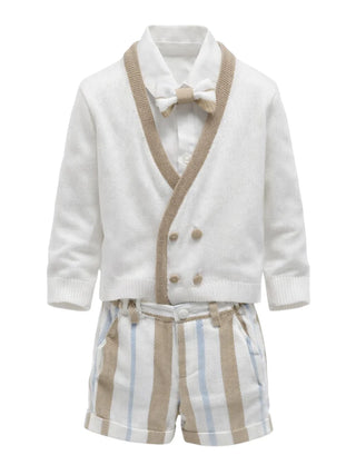 Emanuel Pris completo elegante neonato cardigan bermuda camicia bianco beige