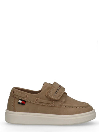 Tommy Hilfiger sneakers bambino in ecopelle con velcro beige