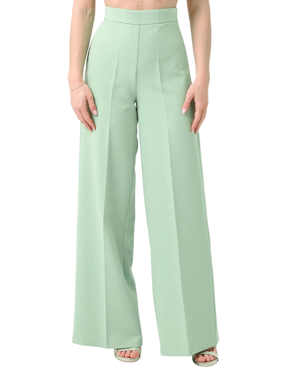 Silence pantaloni palazzo vita alta donna Column verde menta