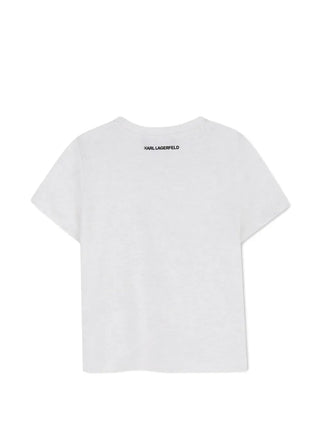 Karl Lagerfeld T-shirt bambina lurex con logo gioiello bianco grigio