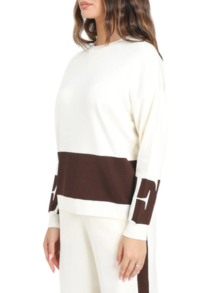 Elisabetta Franchi maglia bicolore con logo panna marrone MK01S56E2 EG2 ELISABETTA FRANCHI 