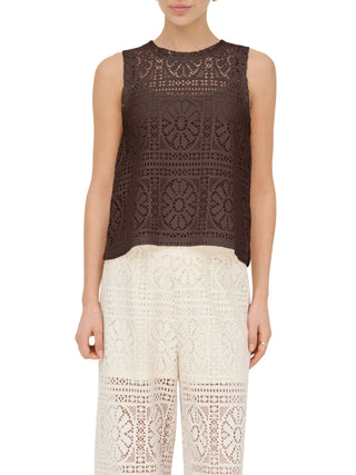 Only top crochet donna marrone