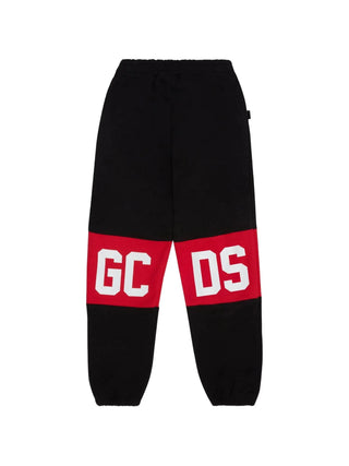 GCDS pantaloni joggers bambino con banda iconica nero