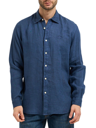 Liu Jo camicia uomo in lino manica lunga blu