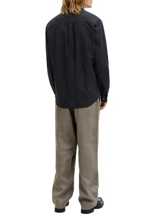 Jack&Jones camicia uomo alla coreana misto lino nero