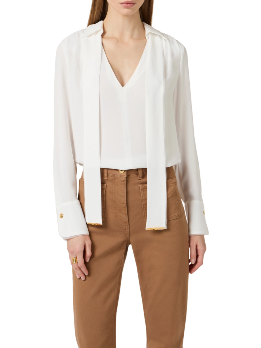 Elisabetta Franchi camicia con fusciacca in georgette bianco