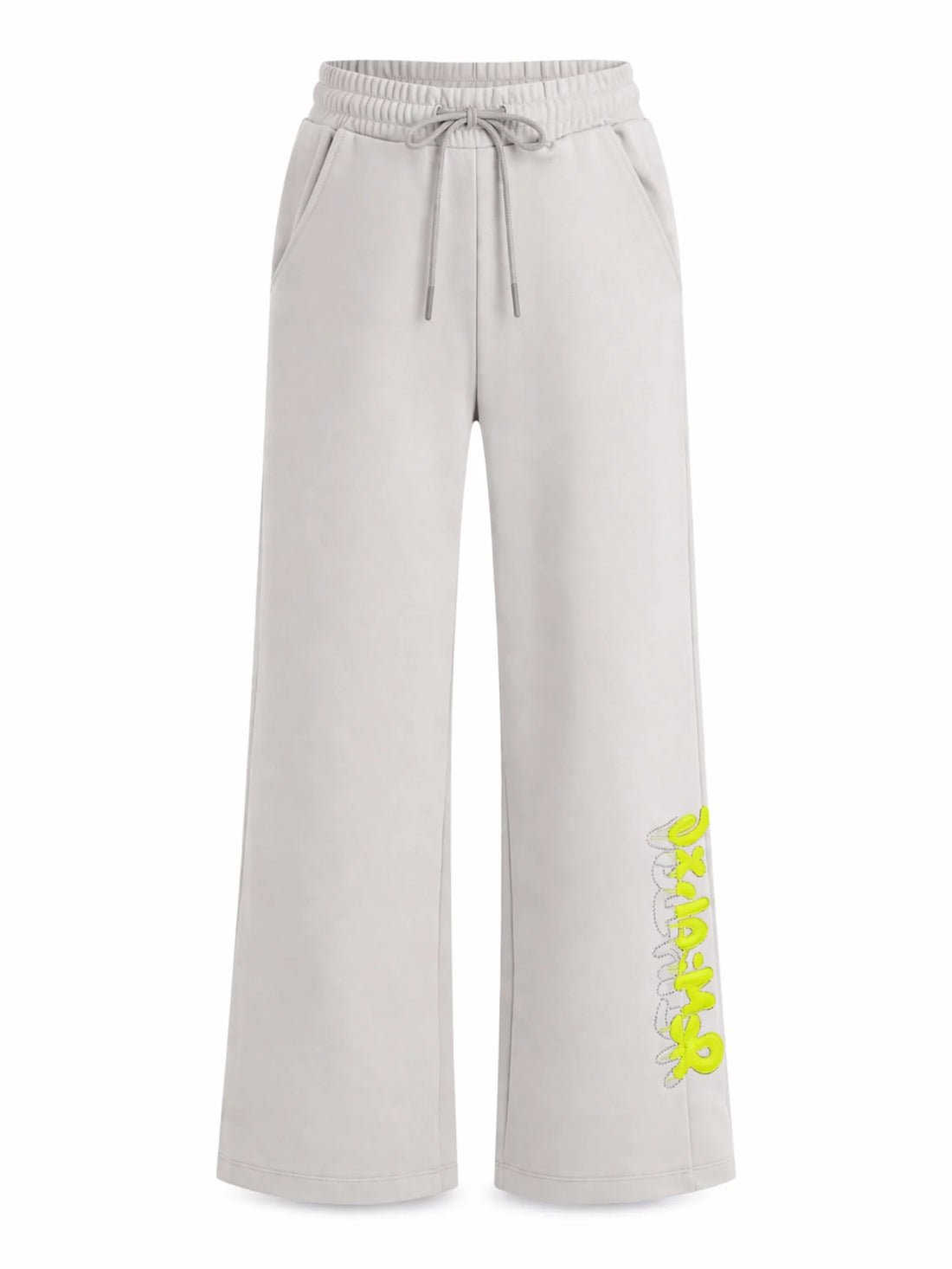 Disclaimer pantaloni palazzo bambina con logo strass ecrù