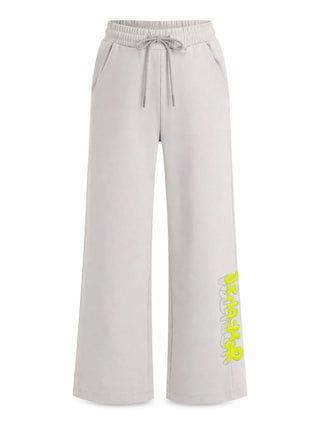 Disclaimer pantaloni palazzo bambina con logo strass ecrù