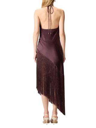 Pinko abito satin Uva con frange viola