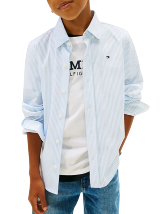 Tommy Hilfiger camicia a righe bambino celeste bianco