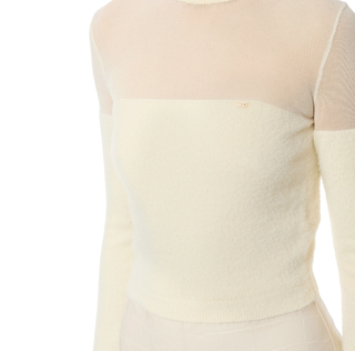 Elisabetta Franchi maglia dolcevita con trasparenze avorio MK54T57E2 DZ9 ELISABETTA FRANCHI 