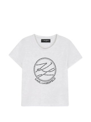 Karl Lagerfeld T-shirt bambina lurex con logo gioiello bianco grigio