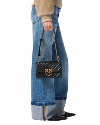 Pinko borsa Love Bag One Mini in pelle trapuntata nero oro