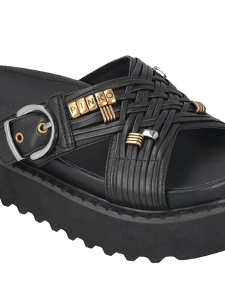 Pinko ciabatte in pelle Kate con cinturini nero