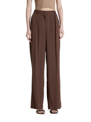 Simona Corsellini pantaloni gamba larga donna con pinces marrone