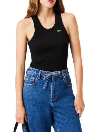 Lacoste canotta a costine donna nero