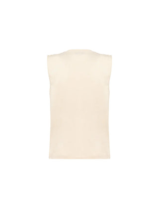 Blugirl T-shirt smanicata con ricami floreali beige chiaro