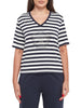 Liu Jo T-shirt manica corta a righe con strass panna blu