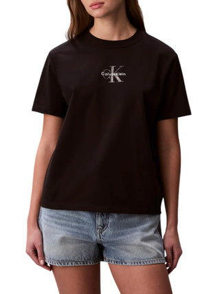Calvin Klein Jeans T-shirt donna in jersey con logo nero