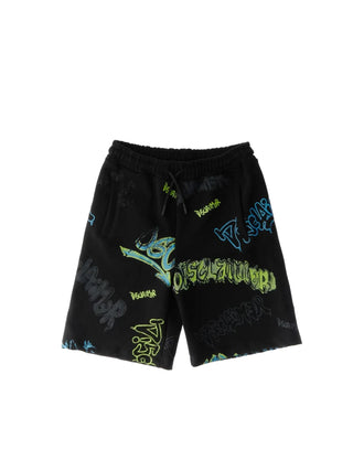 Disclaimer bermuda bambino con stampe logo multicolor nero
