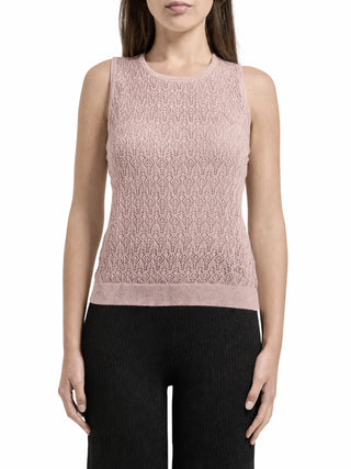 Yes Zee maglia smanicata traforata donna rosa