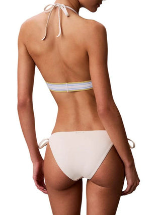 Calvin Klein top bikini triangolo con fascia logata panna