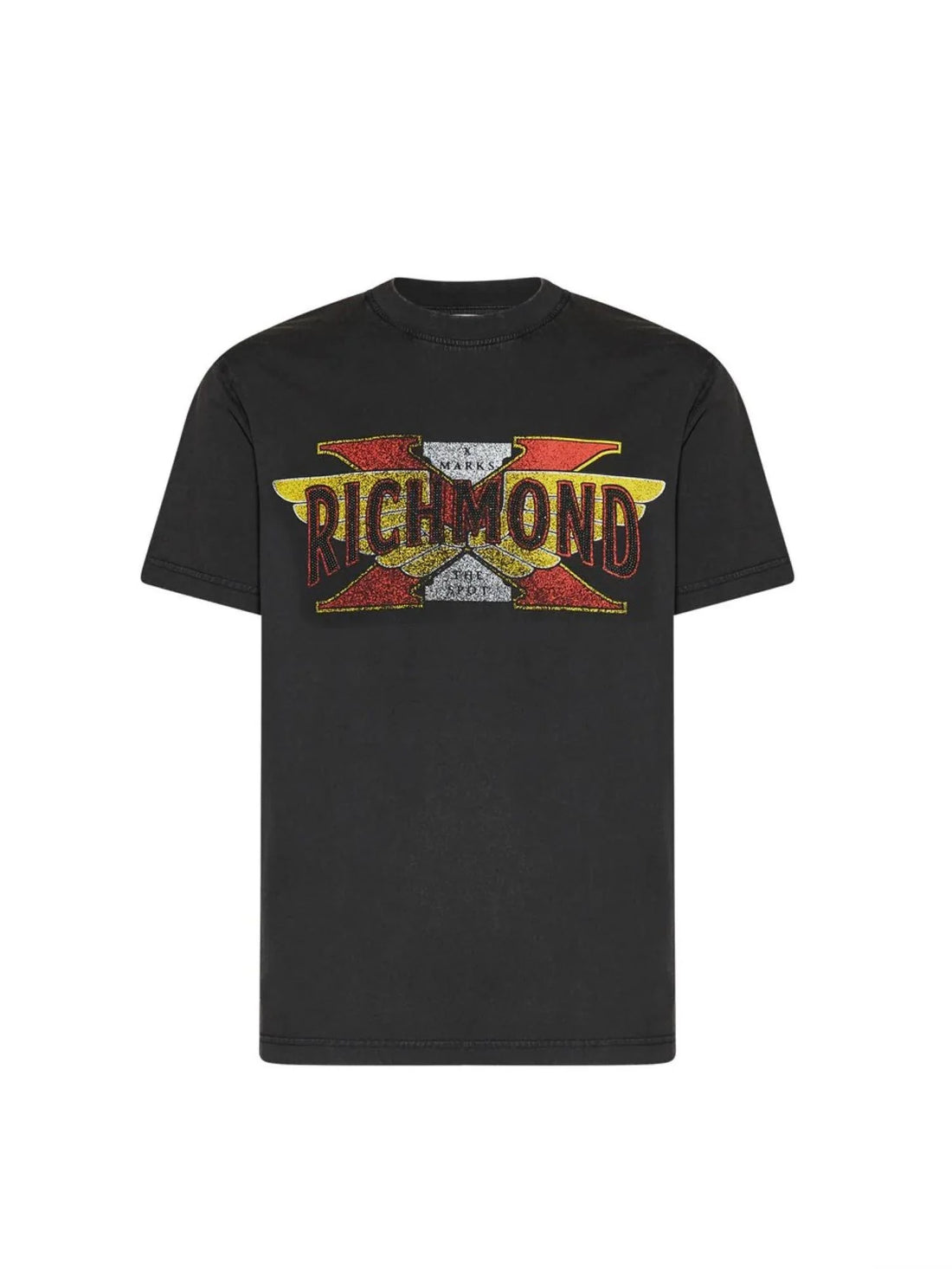 John Richmond T-shirt uomo Supamin con logo strass nero