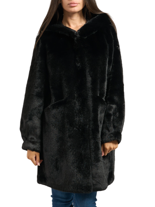 Yes Zee pelliccia ecologica con cappuccio nero O059-KI00 0801 YES-ZEE 