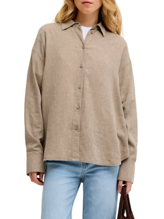 Jjxx camicia donna misto lino manica lunga beige