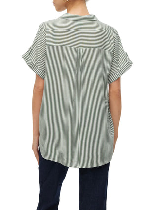 Vero Moda camicia a righe manica corta donna verde bianco