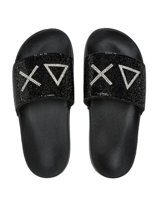 Sun68 ciabatte donna con logo e strass nero