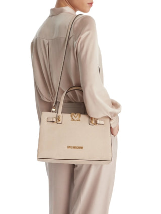 Love Moschino borsa a mano in ecopelle martellata beige chiaro