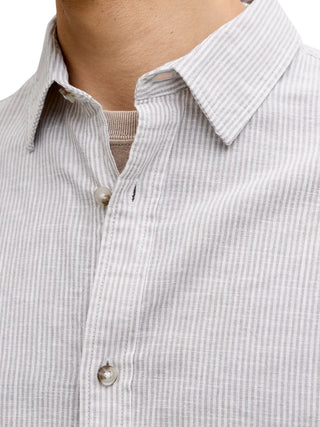 Jack&Jones camicia uomo manica lunga misto lino bianco beige
