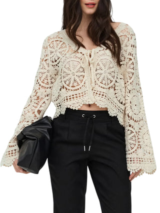 Only cardigan crochet donna beige chiaro