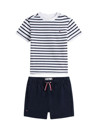 Tommy Hilfiger completo neonato T-shirt a righe e shorts blu bianco